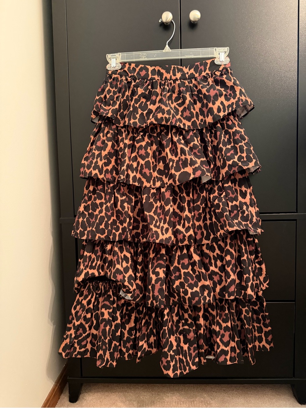 J. Crew Tiered Ruffle Leopard Midi Skirt